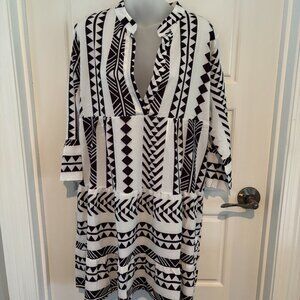 Silk & Salt USA The Perfect Sundress Mini Dress White Balck Aztec Size PL NWT